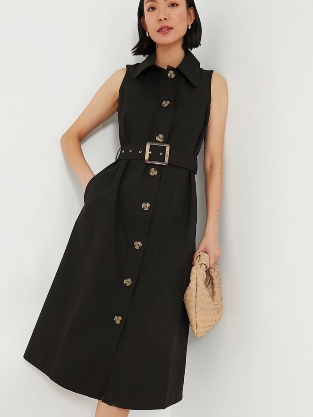 TUCKERNUCK Sleeveless Black Button-Front Chamberlin Midi Dress Size medium